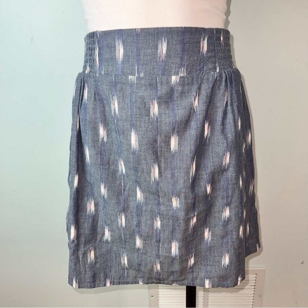 KAVU Blue Ikat Print Smocked Waist Pocket Skirt | 100% Cotton | Size Small
